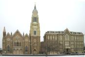 Holy Family Church, which survived the Great Chicago Fire of 1871 and next to it St. Ignatious Prep High School, one of the better High Schools in Chicago.
