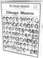 Chicago American newspaper of Friday, December 5, 1958, five days following the disasterous blaze. The front page carried photographs of 72 of the (then) 89 child victims (three more children died later from their injuries). In the end, 92 children and 3 nuns perished as a result of the fire. <a href=frontpagephotos.asp>Click here</a> for enlargement of this page.
