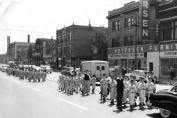Here is a picture of a parade going west on North Avenue in '56 or '57. These are the Northwest Lions Little League Teams, which included kids from OLA. The Tiffin Theatre is visible in the backround. (Photo courtesy of Jerry Kasper)